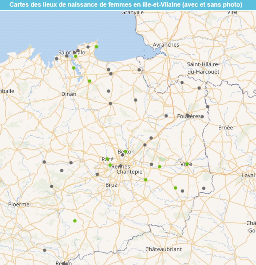 Cartes des lieux de naissance de femmes en Ille-et-Vilaine (avec et sans photo)