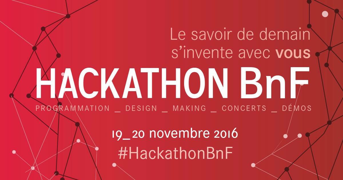Bjr à tous! #HackathonBnF ça commence aujourd'hui ! RDV @laBnF à partir de 12:30 pr un démarrage à 13:15. https://t.co/qz0awHfkhb