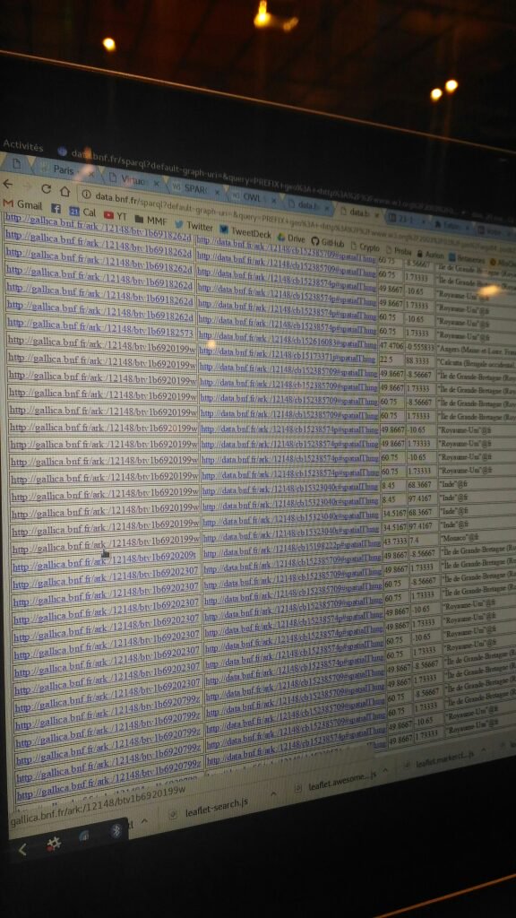 #Gallicarte 02:15 : requête sparql de data.bnf pour extraire géolocalisation des documents sur @GallicaBnF #HackathonBnF https://t.co/DRlQJrxCk6