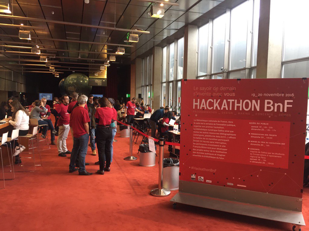 Démarrage imminent des restitutions du #hackathonBnF https://t.co/78x9BozPEz