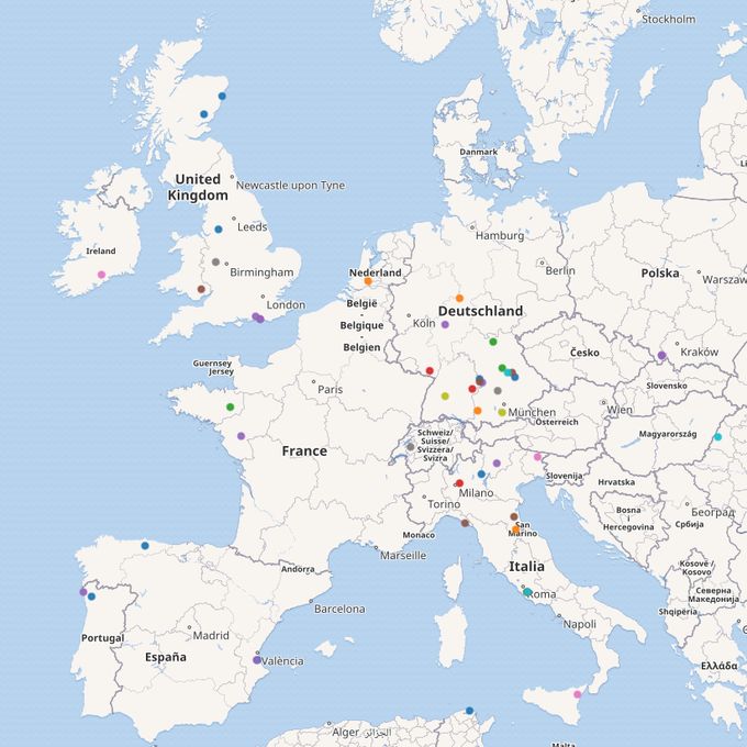 Carte des villes jumelées (ou partenaires) de communes du Puy-de-Dôme