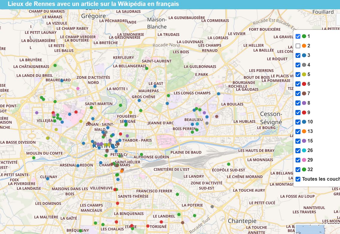 Lieux de Rennes avec un article sur la Wikipédia en français