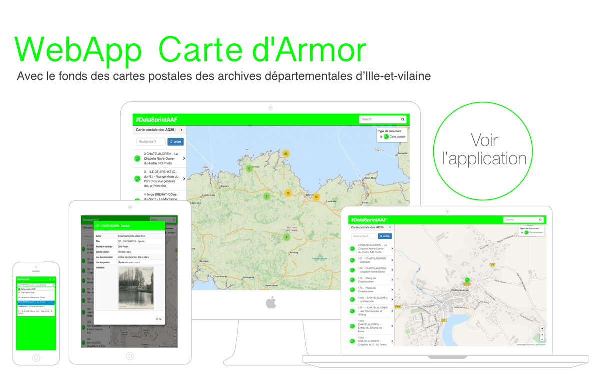 Petite #webapp sur les cartes postales des Cotes d'Armor 
#datasprintAAF #AAFtroyes16 
https://t.co/4ELTuk6P64 https://t.co/WEnakn8vL4